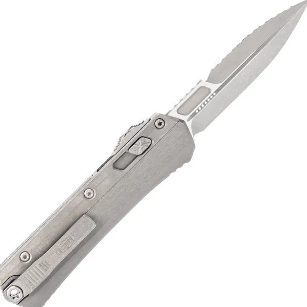 184-11APNC - Microtech Glykon Bayonet Top Serrated Natural Clear