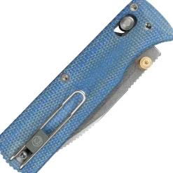 A4109 - Vosteed Vombat Crossbar Lock blue micarta stonewash 14C28N