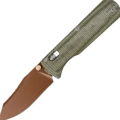 A4111 - Vosteed Vombat Crossbar Lock Green micarta Copper dune 14C28N