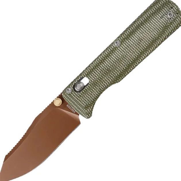 A4111 - Vosteed Vombat Crossbar Lock Green micarta Copper dune 14C28N