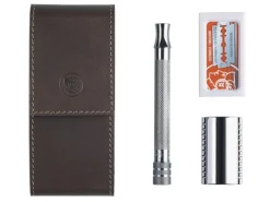 BEL578.051 RASOIR DE VOYAGE MERKUR TROUSSE CUIR MARRON