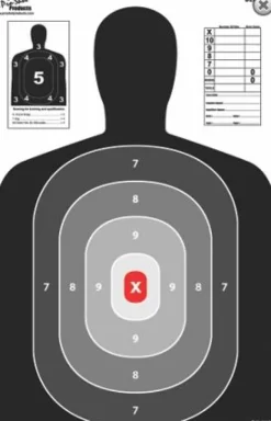 B-27E-PRO-5PK - Proshot 23" x 35" B27-E Silhouette Target- Pro Red Center 5 Pack