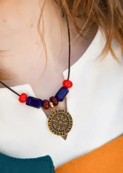 BM-JW-004 - LARP Collier de perles de verre avec pendentif Vegvisir