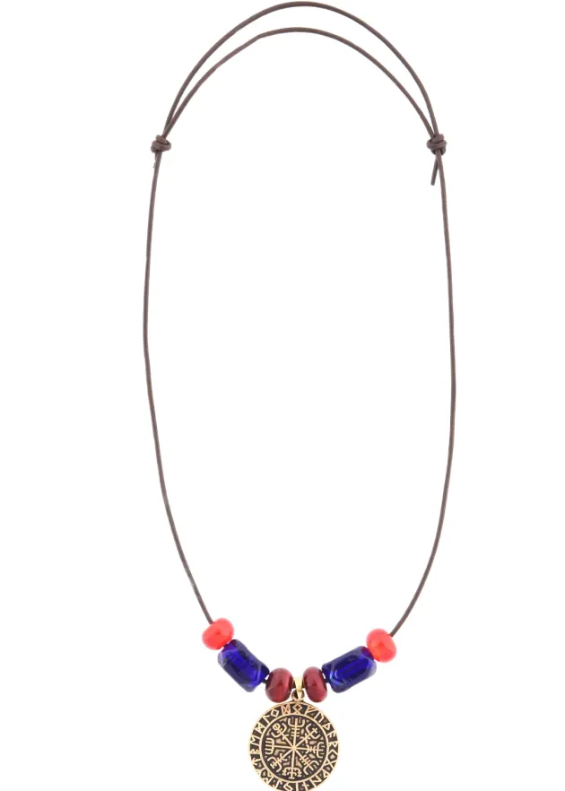 BM-JW-004 - LARP Collier de perles de verre avec pendentif Vegvisir