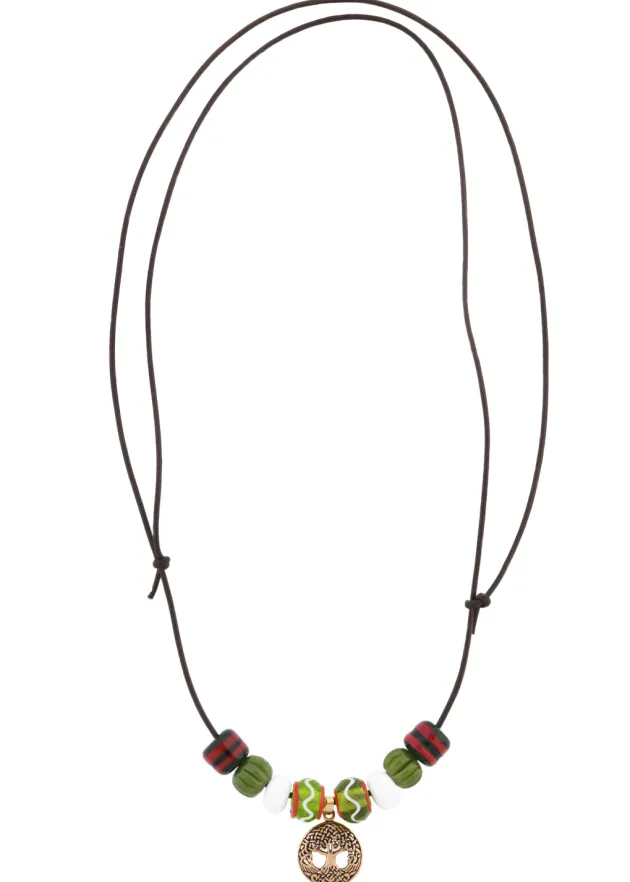 BM-JW-003 - LARP Collier de perles de verre avec pendentif Yggdrasil