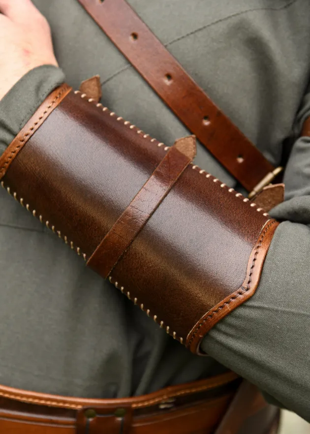 BM-LP-66 - LARP 1 Protège-bras en cuir "Arnulf" avec boucles, marron, 1 pièce