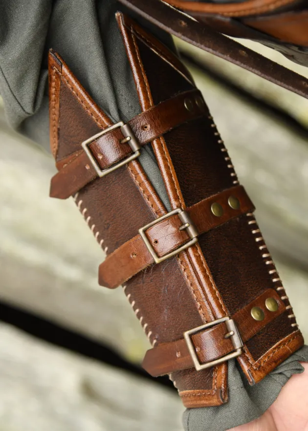 BM-LP-66 - LARP 1 Protège-bras en cuir "Arnulf" avec boucles, marron, 1 pièce