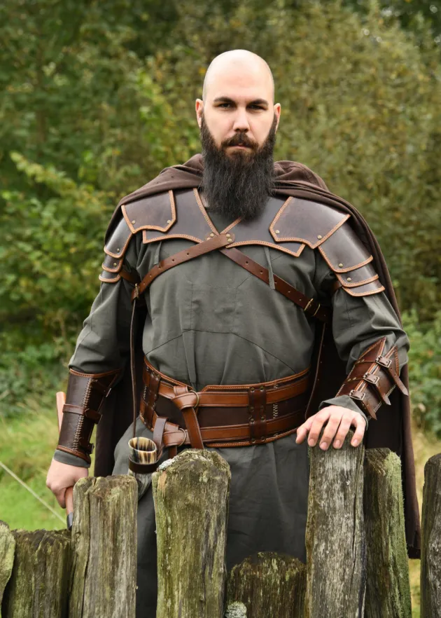 BM-LP-66 - LARP 1 Protège-bras en cuir "Arnulf" avec boucles, marron, 1 pièce