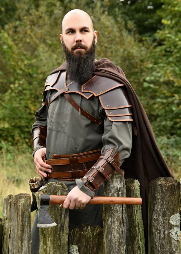 BM-LP-66 - LARP 1 Protège-bras en cuir "Arnulf" avec boucles, marron, 1 pièce