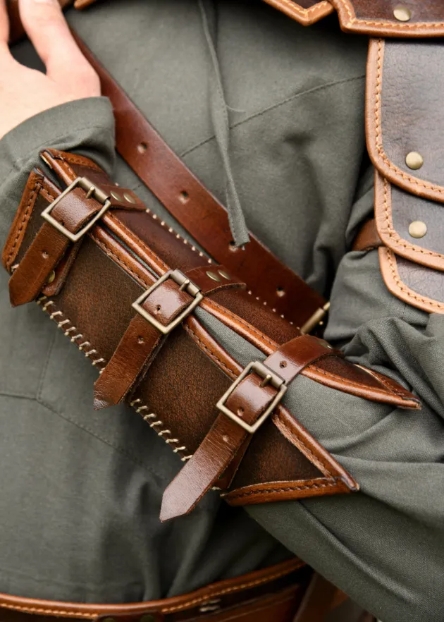 BM-LP-66 - LARP 1 Protège-bras en cuir "Arnulf" avec boucles, marron, 1 pièce