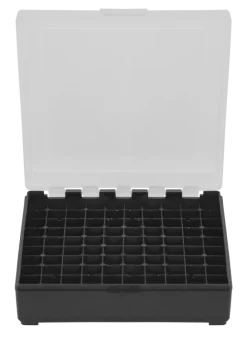 800452 - BOITE DE RANGEMENT NOIRE COUVERCLE TRANSPARENT 100 MUNITIONS CAL 22LR