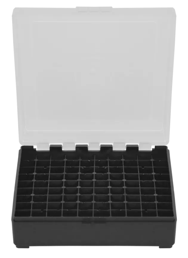 800452 - BOITE DE RANGEMENT NOIRE COUVERCLE TRANSPARENT 100 MUNITIONS CAL 22LR