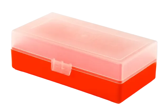 800453 - BOITE DE RANGEMENT ROUGE COUVERCLE TRANSPARENT 50 MUNITIONS CAL 45LC/44MAG