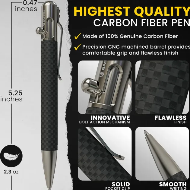 BSTN224 - BASTION Bolt Action Luxury Tactical Pen Fibre de Carbone et Inox