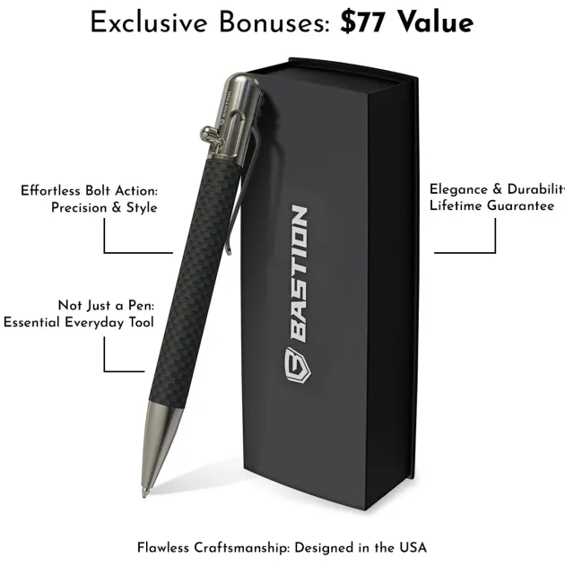 BSTN224 - BASTION Bolt Action Luxury Tactical Pen Fibre de Carbone et Inox