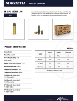 770682 - CARTOUCHES MAGTECH COWBOY ACTION 38 SPL 125GR LFN X50