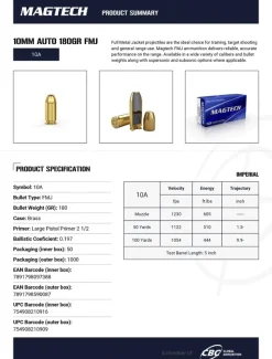 784491 - CARTOUCHES MAGTECH 10MM AUTO 180GR FMJ X50