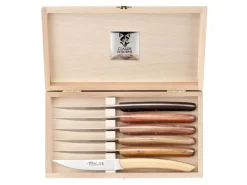3250 - Claude Dozorme Coffet 6 couteaux de table Le Thiers bois assortis