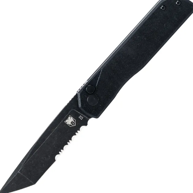 Cobratec Knives - Prowler Button Lock Tanto black/serration