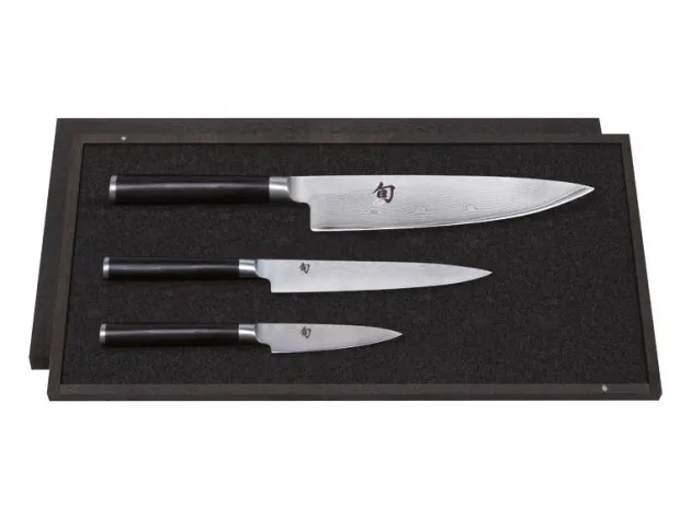 DMS.300 SET 3 COUTEAUX KAI SHUN DAMAS INOX EN COFFRET BOIS