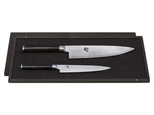 DMS.220 SET 2 COUTEAUX KAI SHUN DAMAS INOX EN COFFRET BOIS