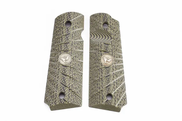 738-FS-BB-DO - Wilson Combat Grips Full-Size, Dirty Olive G10, Aggressive Starburst Pattern, Beveled Bottom