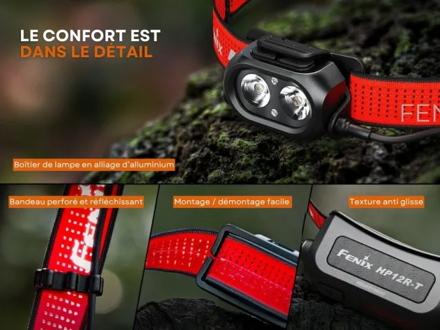 HP12R-TROUGE - FENIX HP12R-T Frontale USB-C 1300lm 18650 4000mAh CW + NW + Red Light ROUGE