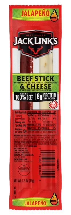 JLKSSTK - JACK LINK'S Beef Sticks & Cheese Jalapeno Bâtons Boeuf séché et Fromage au piment