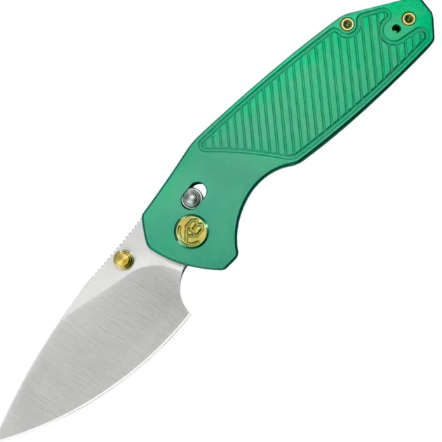 KBKnives Aero Satin M390 Green Titanium Diagonal Milling