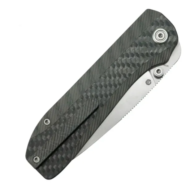 KBKnives Zephyr Beablast M390 Flamed Titanium Wave Carbon Inlay