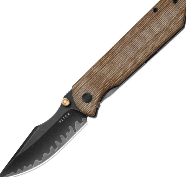 KI4784A4 - Kizer Harpoon Folder Composite blade Titanium & Norplex UltreX Micarta