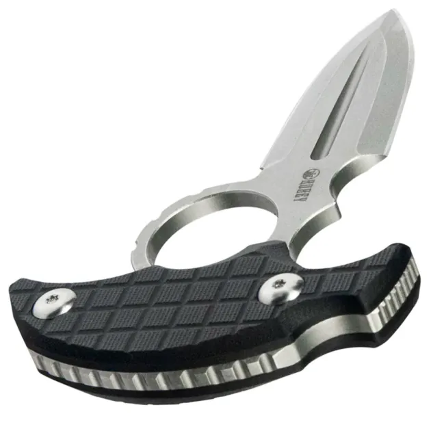 KU403A - KUBEY Cavy Push Dagger Black G10 Stonewash 14C28N