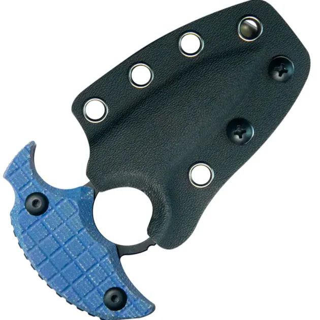 KU403C - KUBEY Cavy Push Dagger Blue Micarta Blackwash 14C28N