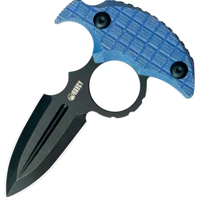 KU403C - KUBEY Cavy Push Dagger Blue Micarta Blackwash 14C28N