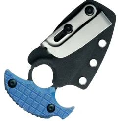 KU403C - KUBEY Cavy Push Dagger Blue Micarta Blackwash 14C28N