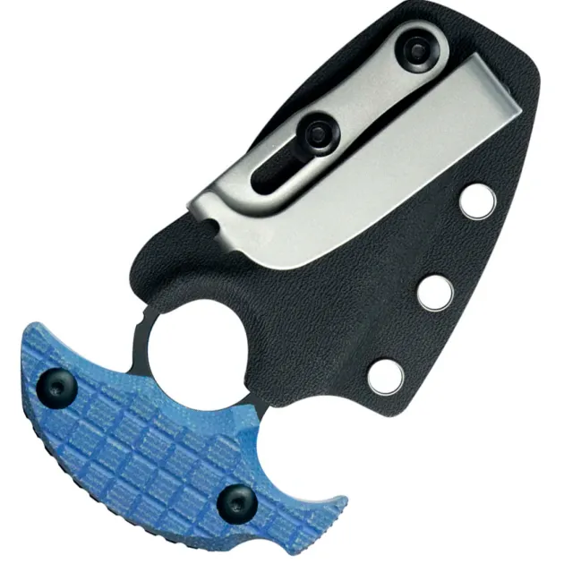 KU403C - KUBEY Cavy Push Dagger Blue Micarta Blackwash 14C28N