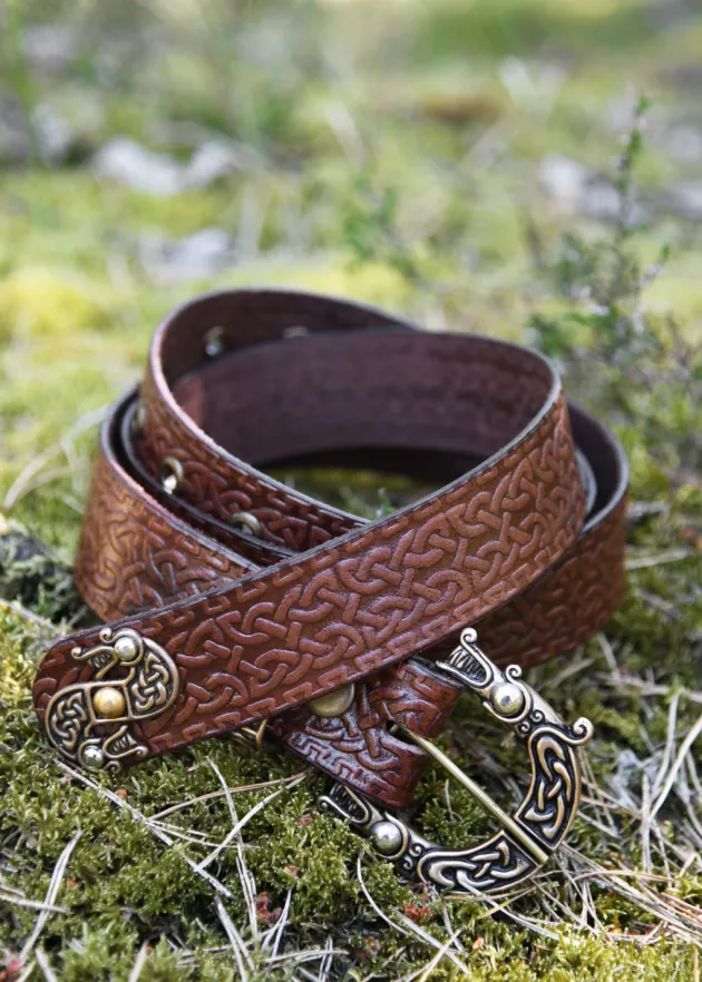 1616550500 - LARP Ceinture cuir avec boucle et gaufrage celtique