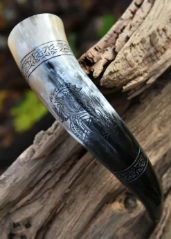 1916111301 - LARP Corne à boire avec support Fer Torsadé Gravure Fenrir