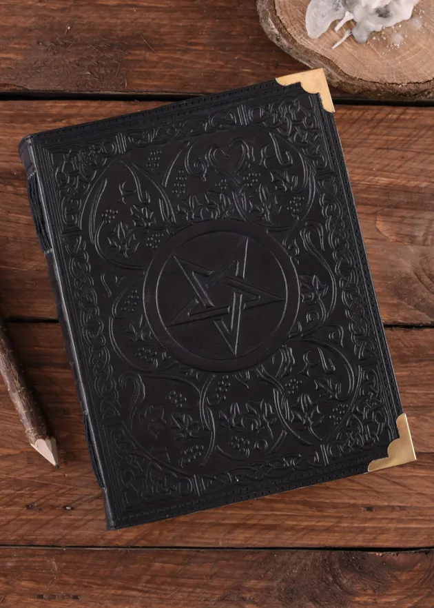 2016003400 - LARP Livre en cuir noir avec pentagramme 18 x 23 cm