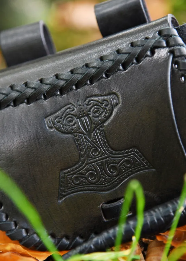 1680000330 - LARP Petite Sacoche Cuir Noir Embossé Mjolnir