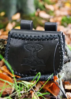 1680000330 - LARP Petite Sacoche Cuir Noir Embossé Mjolnir