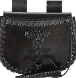 1680000330 - LARP Petite Sacoche Cuir Noir Embossé Mjolnir
