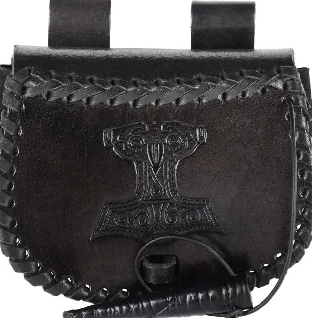 1680000330 - LARP Petite Sacoche Cuir Noir Embossé Mjolnir