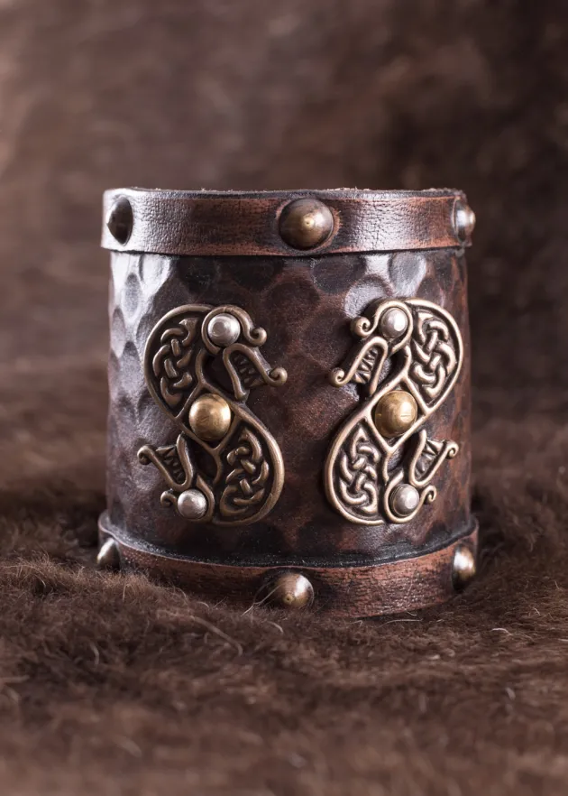 1616553300 - LARP 1 Protège-bras en cuir avec dragon à deux têtes 1 PIECE