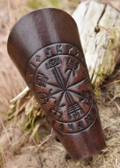 1680000350 - LARP 1 Protège-bras en cuir avec embossage Vegvísir, marron, 1 pièce