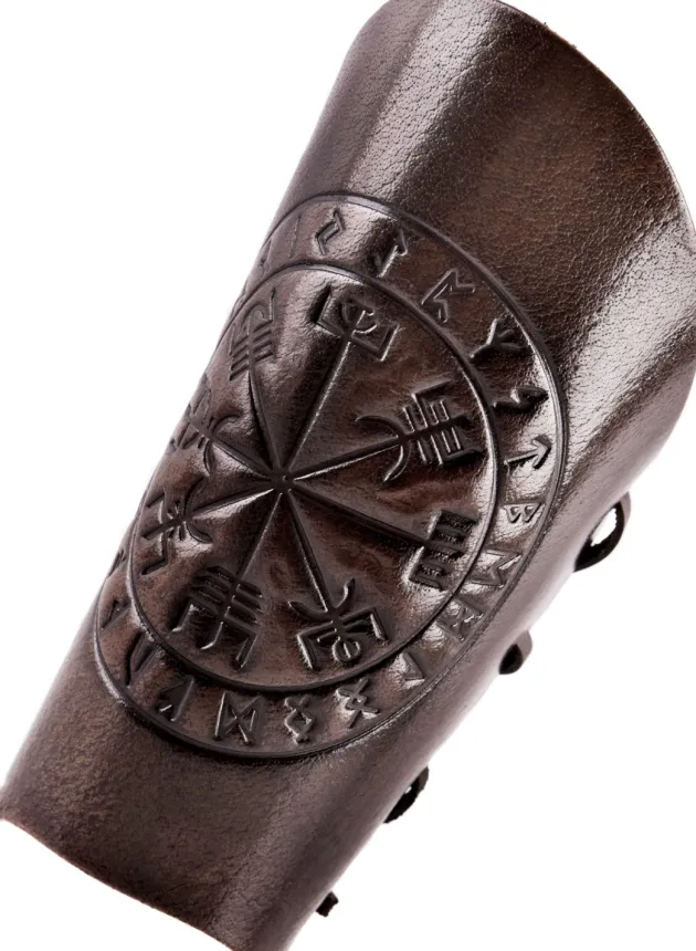 1680000350 - LARP 1 Protège-bras en cuir avec embossage Vegvísir, marron, 1 pièce