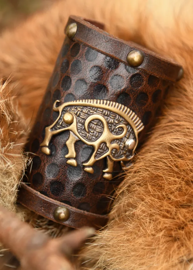 1616552900 - LARP 1 Protège-bras en cuir, motif sanglier celtique, 1 pièce