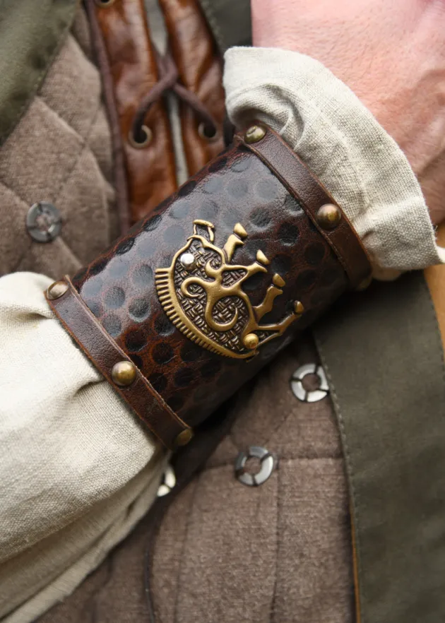 1616552900 - LARP 1 Protège-bras en cuir, motif sanglier celtique, 1 pièce