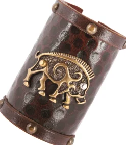 1616552900 - LARP 1 Protège-bras en cuir, motif sanglier celtique, 1 pièce