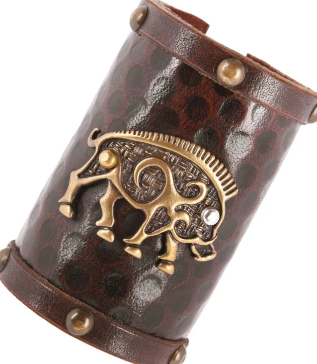 1616552900 - LARP 1 Protège-bras en cuir, motif sanglier celtique, 1 pièce